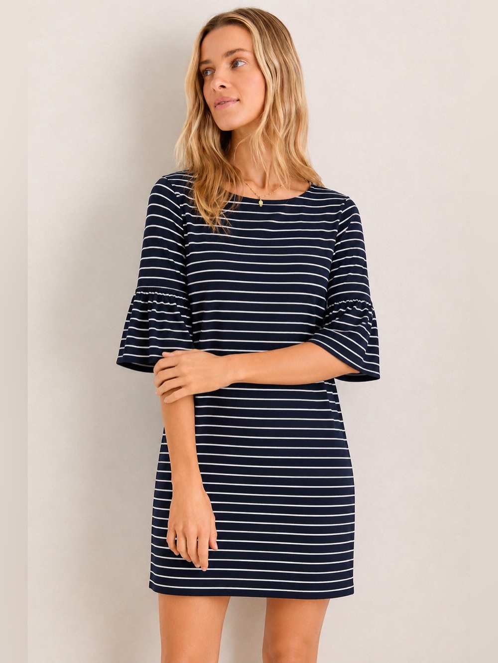 White House Black Market Striped Bell Dress 640